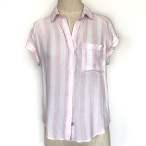 Rails Pink White Stripes Short Cuffed Sleeve Chase Peony Top xs